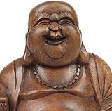 Purity Style Large Wooden Laughing Buddha Statue Handcrafted Fair Trade 17cm view 3
