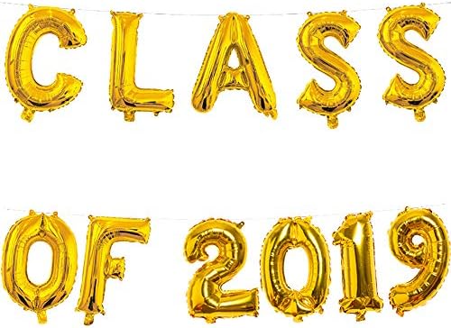Class of 2019 16 Inch XL Golden Foil Balloons Garland for Hanging with Black Tassel Decoration Graduation Photo Back Drop(Golden)