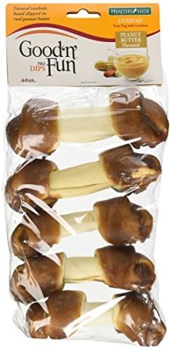 Healthy Hide Good 'n' Fun Pro-Dips, Peanut Butter Basted Rawhide Bones, 4-Inch, by Healthy Hide