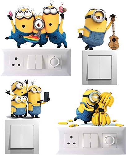 Gifts Collection Wall Sticker, Wall Art, Fridge Sticker, Wall Sticker (Light Switches 'Cute Minions' Sticker) Set of 4