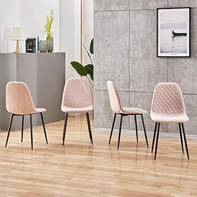 Buy 5 Pieces Round Clear Glass Dining Table And Chairs Set 4 Pink Velvet Chairs For 4 People Small Space Modern Kitchen Dinette Table With Chairs Set Of 4 For Restaurant Party