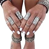 Misscat Bohemian Vintage Punk Ethnic Silver Rings for Women Joint Knuckle Ring Set 4pcs