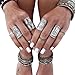 Misscat Bohemian Vintage Punk Ethnic Silver Rings for Women Joint Knuckle Ring Set 4pcs
