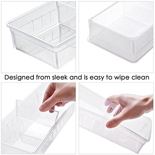Drawer Organizer, AnumIt Clear Plastic Storage Drawers with 2 Adjustable Drawer Dividers for Office, School, Kitchen, Dresser, Desk, Bedroom (2 Pack)
