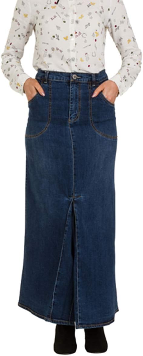 Maxi Denim Skirt - Midwash Full Length Skirt Front Pleat Size 10-22 MARIAMIDWASH