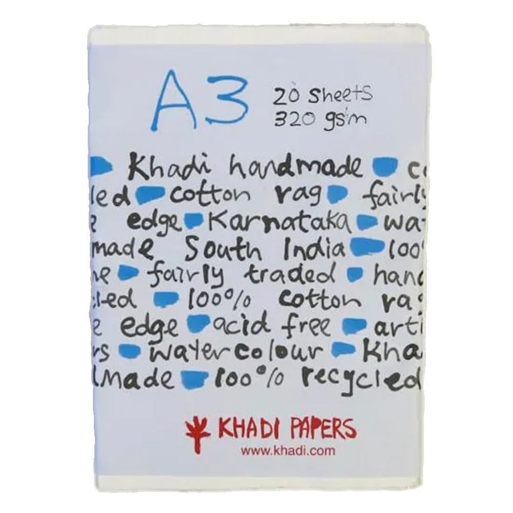 Khadi Handmade 100% Rag Watercolour Paper 320gsm : Rough : 20 Sheets Pack A3