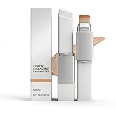 Color Changing Foundation Stick, 2-in-1 White Foundation Stick, Matte Finish Dual-Ended Foundation Makeup Stick with Brush, Long Lasting, Waterproof, Oil-control(Natural)