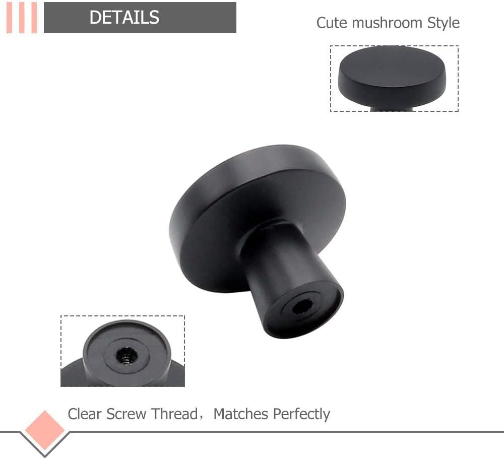 LONTAN Mushroom Door Knobs - 20 Pack Stainless Steel Black Drawer Knobs for Kitchen Cabinet, Round Cupboard, LS5310BK - Image 4