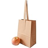 JAK Industrial 8 x 6 x 3.5 Inch Small Kraft Paper Bags with Paper Handles - Quarter Peck Apple/Produce Bag (50)