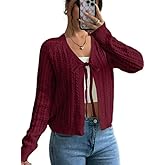 Jolaryfliche Women's Cable Knit Cardigan Sweater, Navy Blue, Long Sleeve, V-Neck, Cropped Style, Casual Wear