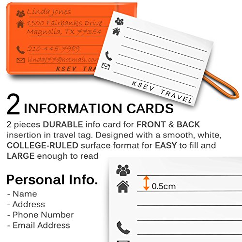 Luggage Tags 4 PACK, KSEV Travel Tags, ID Labels, Name Card Holder for Baggage Bags Suitcases Backpacks (Orange/Yellow) - Thumbnail 3