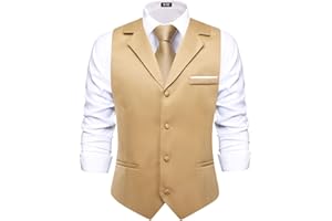 Hi-Tie Men's Suit Vest Business Casual Waistcoat with 3 Pockets for Wedding or Tuxedo Vest V-Neck