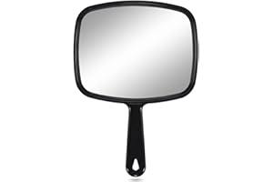 PROTECLE Large Hand Mirror, Salon Barber Hairdressing Handheld Mirror with Handle (Square Black 10.3"x7.4")