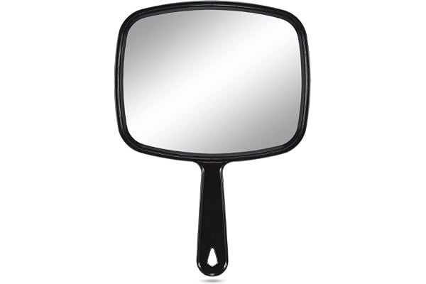 PROTECLE Large Hand Mirror, Salon Barber Hairdressing Handheld Mirror with Handle (Square Black 10.3"x7.4")