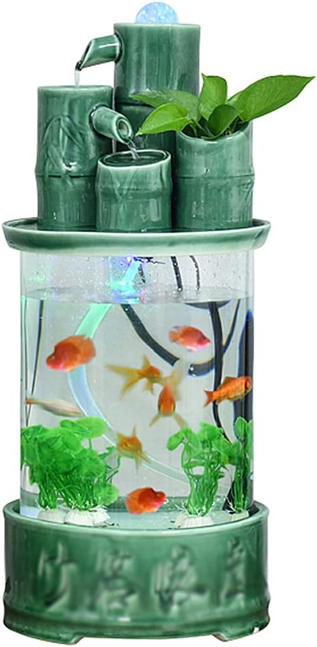 Amazon Co Jp ホームオフィス用ウォーターポンプランプローリングボールを持つアクリル滝水槽のテーブルトップシリンダー水族館の水耕セラミック竹の形 ホーム キッチン