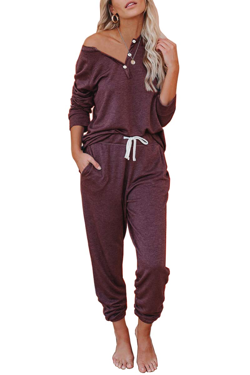 AUTOMET Womens 2 Piece Outfits Pajamas Sets Fall Lounge Sets Loungewear Sweatsuits with Sweatpants Black M