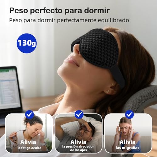 INNELO Antifaz para Dormir con Peso Mejorado de 130 g, Antifaz 3D para Mujeres y Hombres, Transpirable y Cómodo, Alivio de la Presión, 100% Bloqueo de Luz, para Dormir y Viajar, Negro