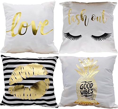 4 Pack Throw Pillow Covers Bronzing Gold Letters Decorative Cushion Cover Pillow case For Valentine's Day Square Sofa Car Home Decor 18x18 inch