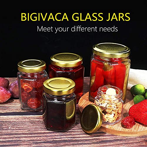 3 oz Hexagon Glass Jars with Golden Lids.Set of 30 Pack 90 ml Canning