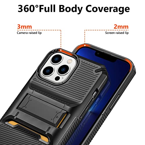 Vofolen Kickstand Case Compatible with iPhone 13 Pro Max, Shockproof Anti-Slip Anti-Scratch Slim Hard PC Shell with 2 Stand Way, Phone Full Body Protective Cover for iPhone 13 Pro Max 6.7 Inch, Black