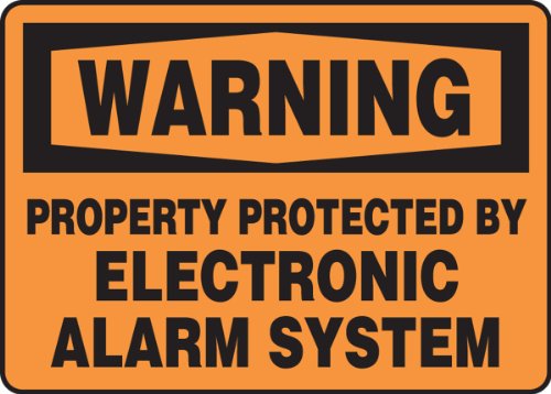 Accuform MASE303VA Aluminum Safety Sign, Legend"Warning Property Protected by Electronic Alarm System", 10" Length x 14" Width, Black on Orange - Thumbnail 2