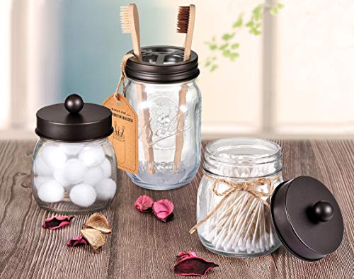 Mason Jar Toothbrush Holder - Bronze - with Genuine Glass 16 Ounce Ball Mason Jar for Regular Mouth Mason Jar ， Premium Rust-proof 304 Stainless Steel - Rustic Farmhouse Decor Bathroom Accessories - Thumbnail 6