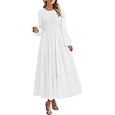 PRETTYGARDEN Womens Long Sleeve Fall Dresses Casual Crew Neck Smocked High Waist Tiered Flowy Maxi Dress with Pockets