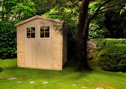 TIMBELA M343F Abri de Jardin en Bois Exterieur - Cabane de Jardin en Pin/épicéa- H218 x 200 x 200 cm, 3.53 m²