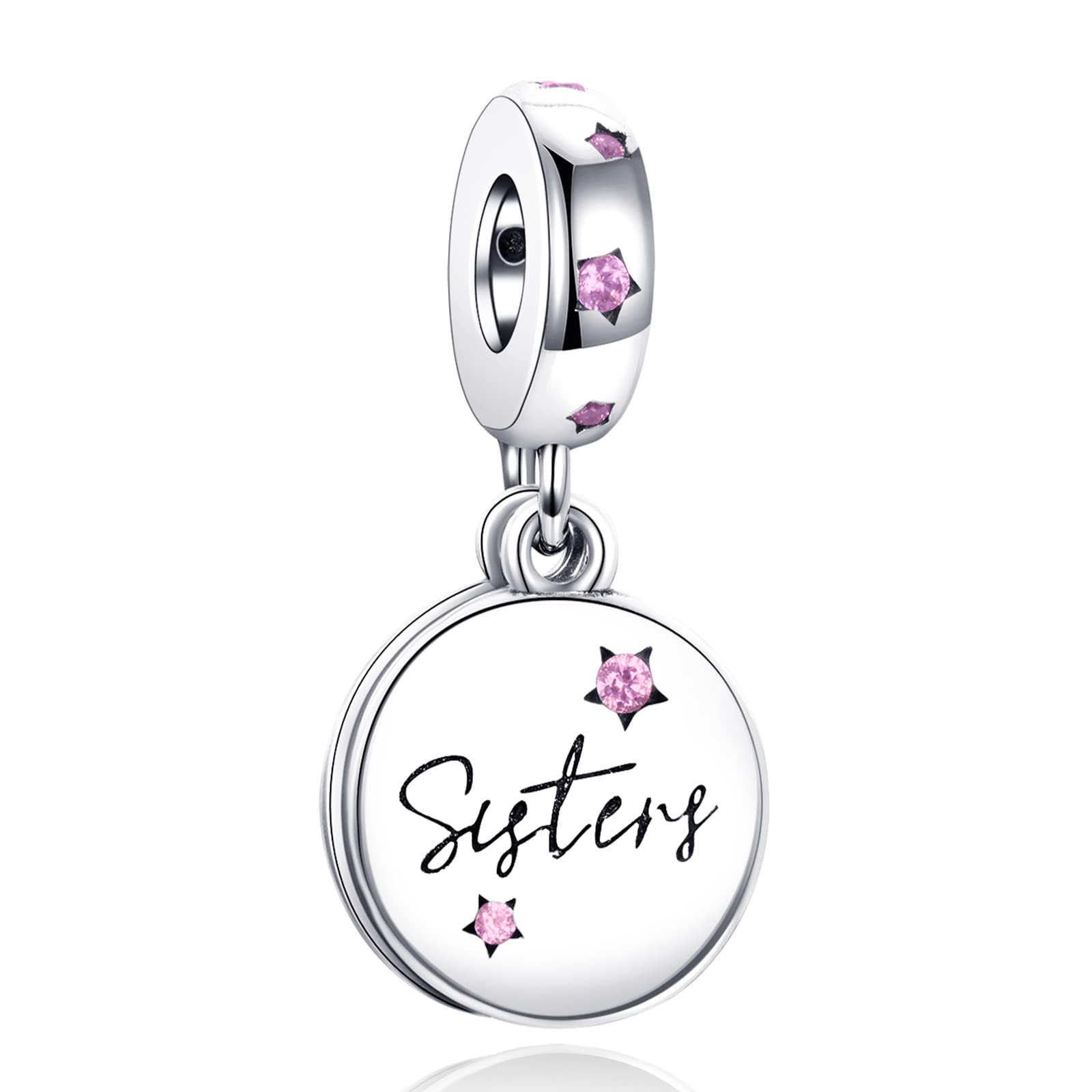 Annmors Forever Sister Dangle Charms in 925 Sterling Silver with Cubic Zirconia for Bracelets