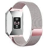 hooroor for Fitbit Ionic Bands Small and Large for Women Men, Fully Magnetic Closure Clasp Mesh Loop Milanese Stainless Steel Metal Band (Rose Pink Small)