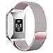 hooroor for Fitbit Ionic Bands Small and Large for Women Men, Fully Magnetic Closure Clasp Mesh Loop Milanese Stainless Steel Metal Band (Rose Pink Small)