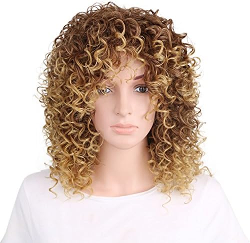 Prettybuy 14" Short Curly Yellow Brown Afro Style Explosion Head Hairstyle Wig Full Women Wig Soft Like Real Human Hair