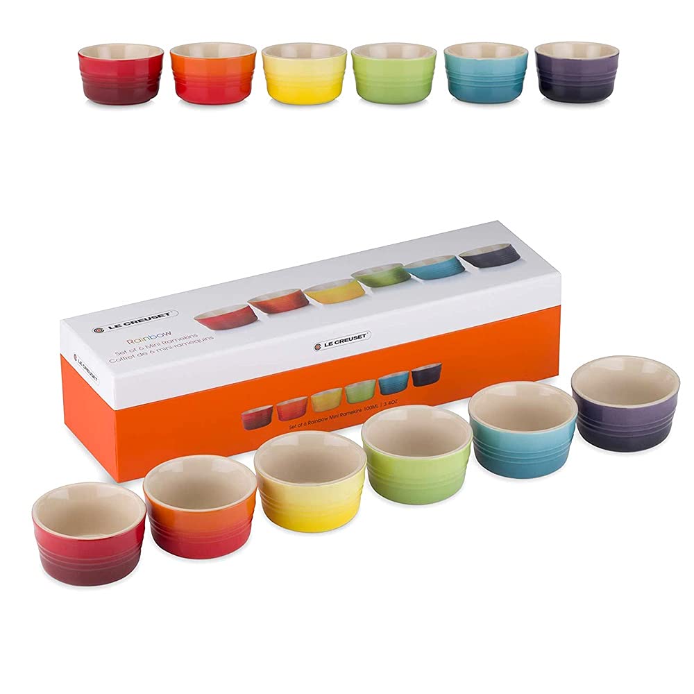 Le Creuset Set of 6 Mini Rainbow Ramekin, Stoneware,Rainbow, 100 ml