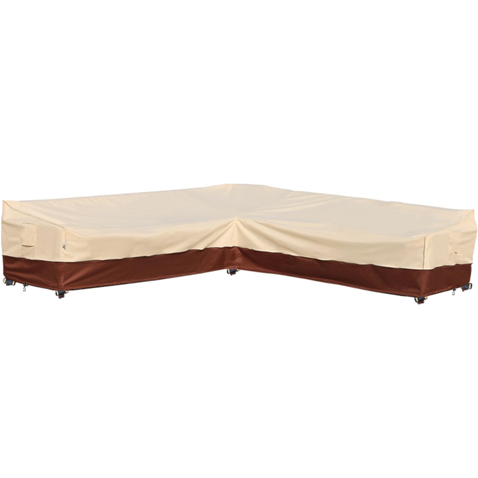 Photo 1 of Westblue Outdoor Sectional Cover Patio Furniture Covers Waterproof Rip-Stop Anti-UV 600D Heavy Duty Outdoor Couch Sofa Cover with 3 Air Vents (V-Shaped-120''X120''),Beige & Reddish Brown