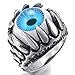 INBLUE Men's Stainless Steel Ring Silver Tone Black Blue White Skull Dragon Claw Evil Devil Eye