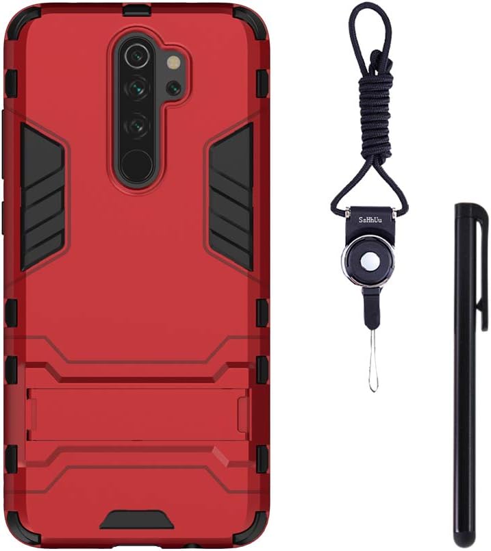 SsHhUu Xiaomi Redmi Note 8 Pro Case, Shock Proof Cover Dual Layer Hybrid Armor Combo Protective Hard Case with Lanyard + Stylus Pen for Xiaomi Redmi Note 8 Pro 2019 (6.53 Inch) Red