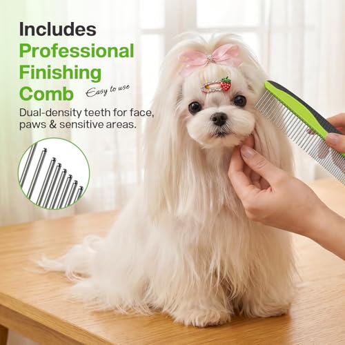 pecute Dead Hair Rake with Pet Combs, Self-Cleaning Undercoat Brush, Undercoat Undercoat Brush, Grooming Kit for Dogs Cats Stainless Steel for Long Hair(Green)