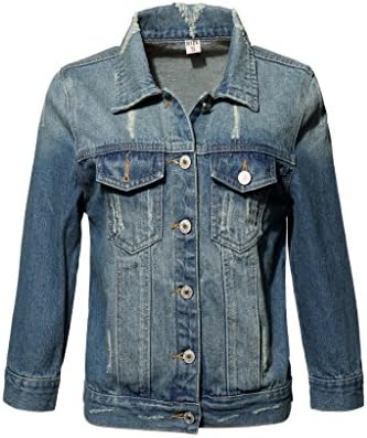 Jusian Teenage Girls's Young Women's Long Sleeve Denim Jacket Classic Vintage Trucker Coat X-Large Blue