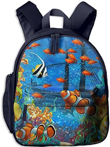 Fantastic Fishes Underwater World Pattern Oxford School Bag Children Double Zipper Closure Travel With Front Pockets