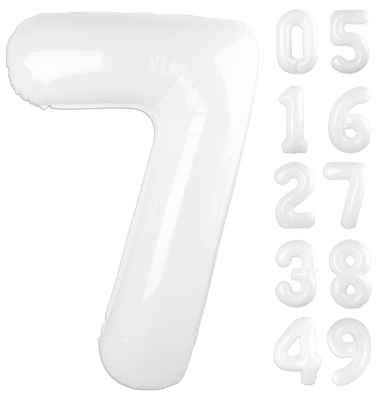 White Number 7 Birthday Balloon 40 Inch, Digital Balloons for 7 17 27 70 77 Party Celebration Decorations Supplies, White Mylar Foil Numbers Balloon for Seven Wedding Anniversary