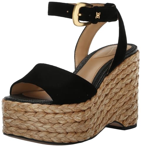 Sam Edelman April Wedge Sandal Black Suede 10.5 Medium