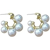Clataly Pearl Earrings Gold C-shaped Earrings Jewelry for Women