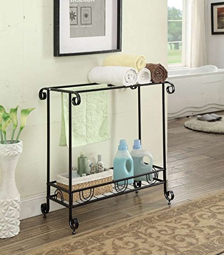 eHomeProducts Black Finish Towel Rack Bathroom Stand Shelf Three Bars with Bottom Storage