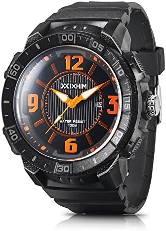 Men’s Sport Watch Quartz #A2200-KO by IXHIM – Analog Time Display Casual Outdoor Watch, Orange Accents - 100m 330 ft Water Resistant