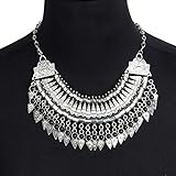 Chunky Pendant Statement Boho Tribal Tassel Metal Bib Collar Necklace Black F332K07