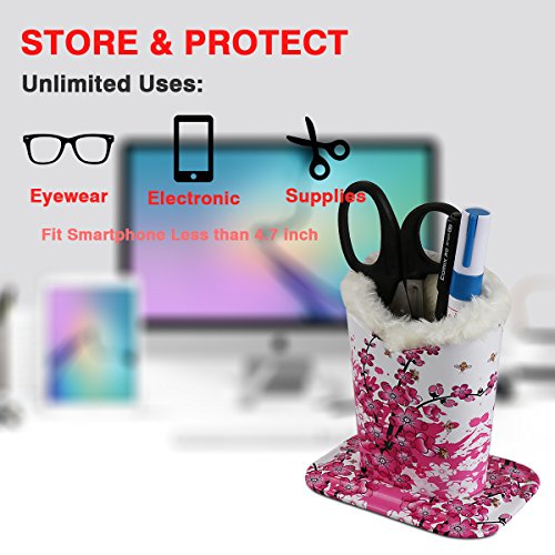 PG6 Plush Lined Eyeglasses Holder Stand Case Protective Glasses Case for Desks, Plum Blossom - Thumbnail 3