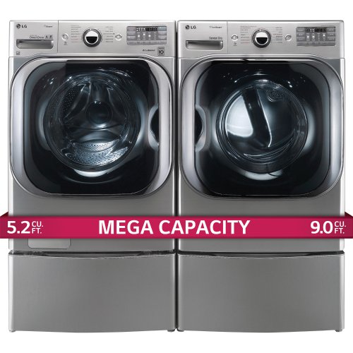 LG Titan Laundry Pair MEGA CAPACITY Graphite Steel Washer GAS Dryer and Pedestal Package WM8000HVA DLGX8001V
