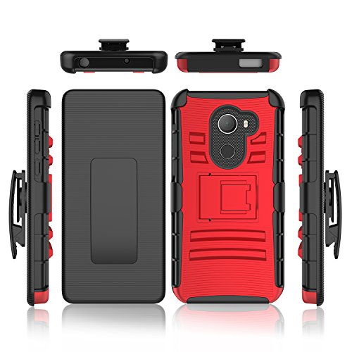 T-Mobile REVVL Case, Alcatel A30 Plus Fierce Case, Elegant Choise Heavy Duty Dual Layer Shockproof [Swivel Belt Clip] Holster with [Kickstand] Combo Rugged Case Cover for Alcatel Walters(Red/Black) - Thumbnail 2