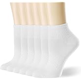 Qqmump Womens Ankle Socks Cotton Thin Casual White Athletic Socks 6 Pairs