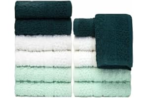 PH PLEASANT HOME Pleasant Home Wash Cloths Set | 12 Pack (12” x 12”) 509 GSM 100% Ring Spun Cotton Wash Rag | Soft Material, Machine Washable, Absorbent Face Towels (Green, White & Mint, Checker Design)